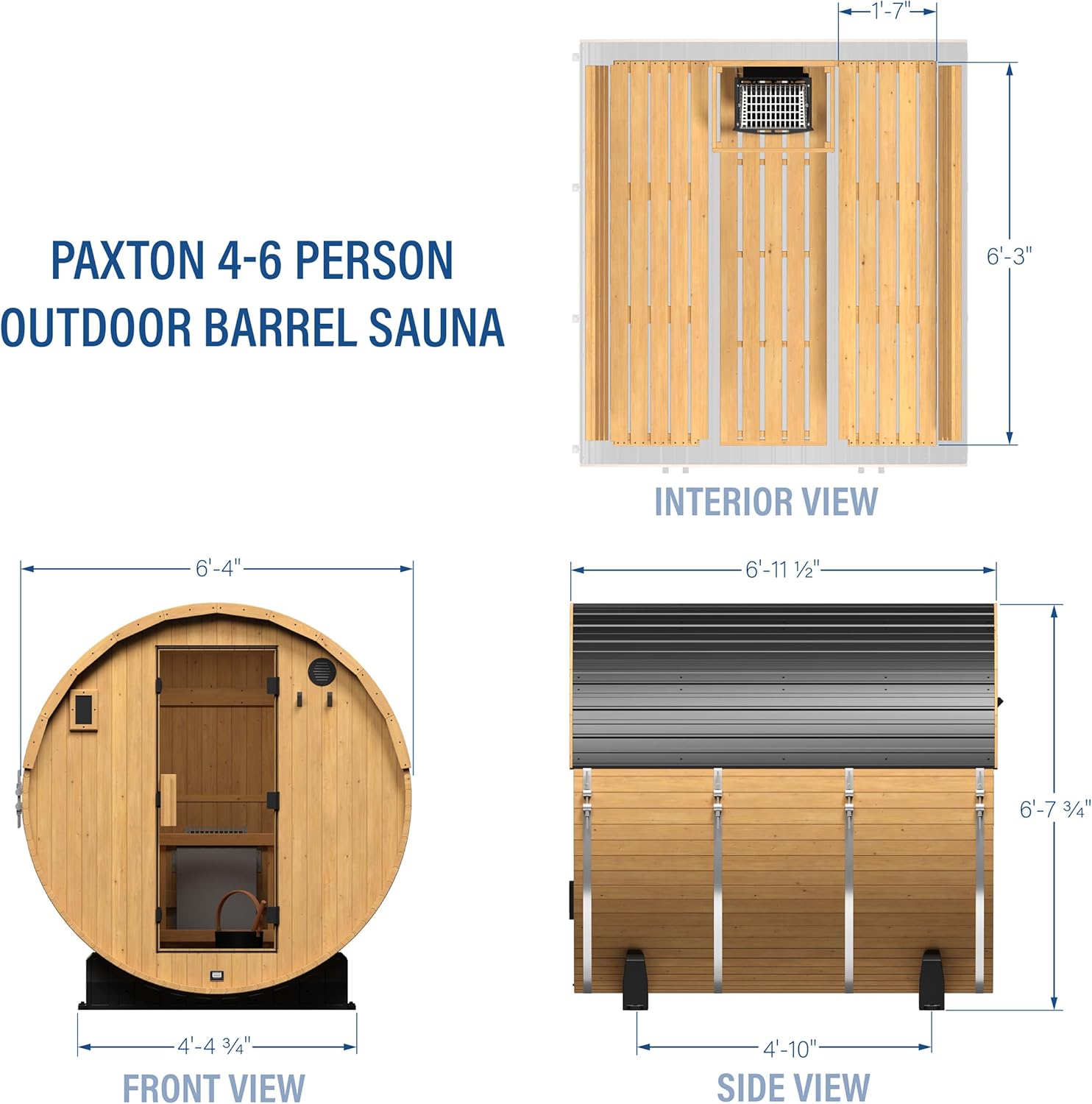 Backyard Discovery Paxton 4-6 Person Traditional Cedar Outdoor Barrel Sauna