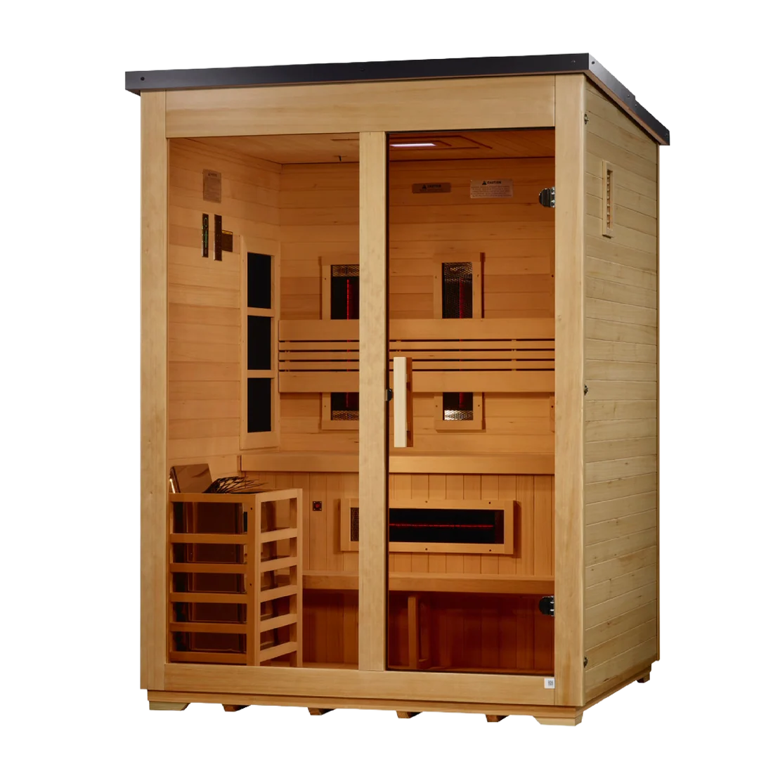 Golden Designs "Carinthia" 3 Person Hybrid (PureTech™ Full Spectrum IR or Traditional Stove) Flat Roof Outdoor Sauna (GDI-8023-01)