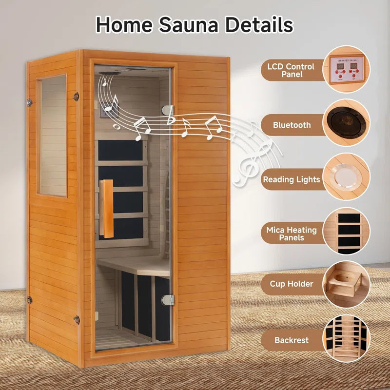 Infrared Home Sauna,Canadian Hemlock Wooden Indoor Sauna Room with LCD Control Panel, Bluetooth Speakers