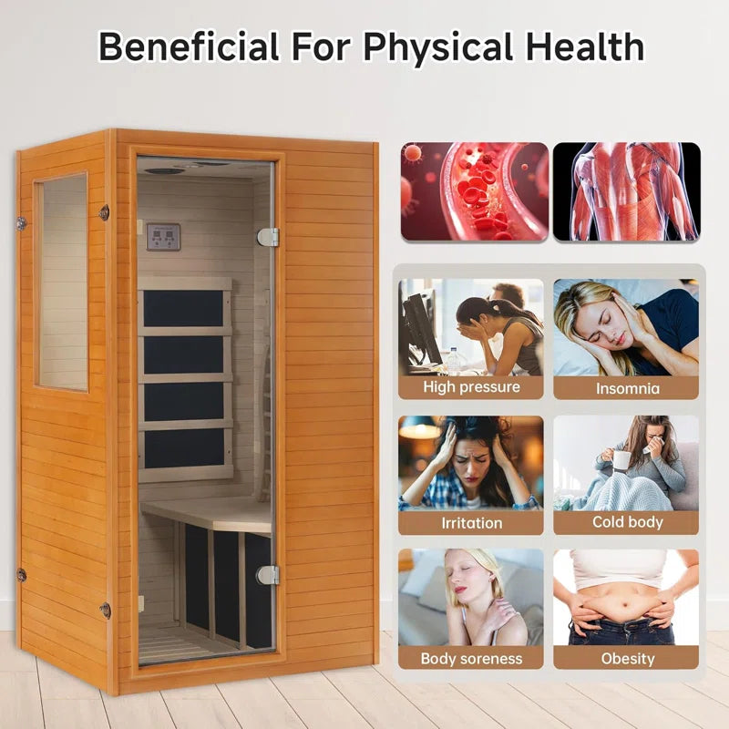 Infrared Home Sauna,Canadian Hemlock Wooden Indoor Sauna Room with LCD Control Panel, Bluetooth Speakers