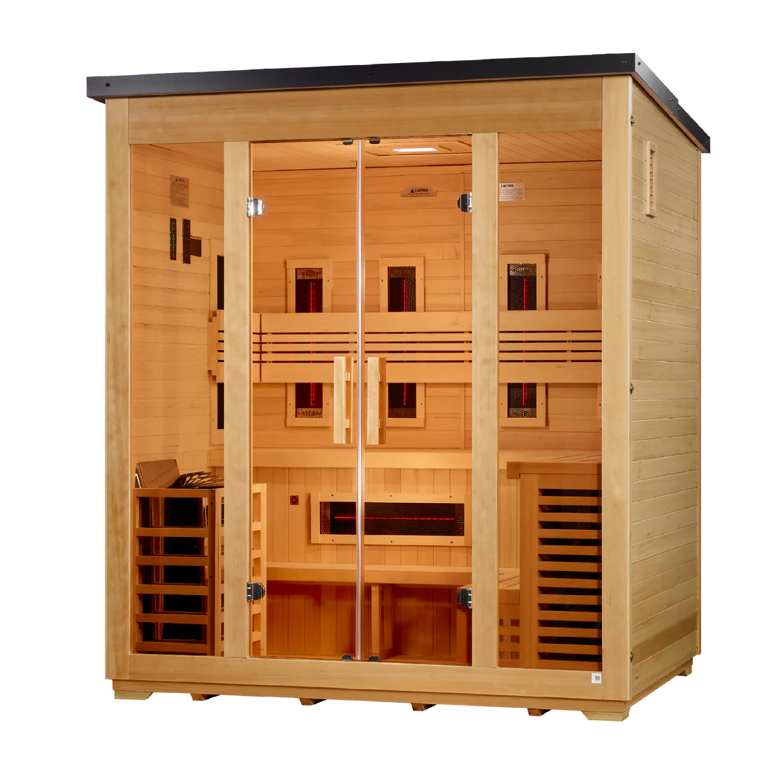 Golden Designs "Gargellen" 5 Person Hybrid (PureTech™ Full Spectrum IR or Traditional Stove) Flat Roof Outdoor Sauna (GDI-8025-01)