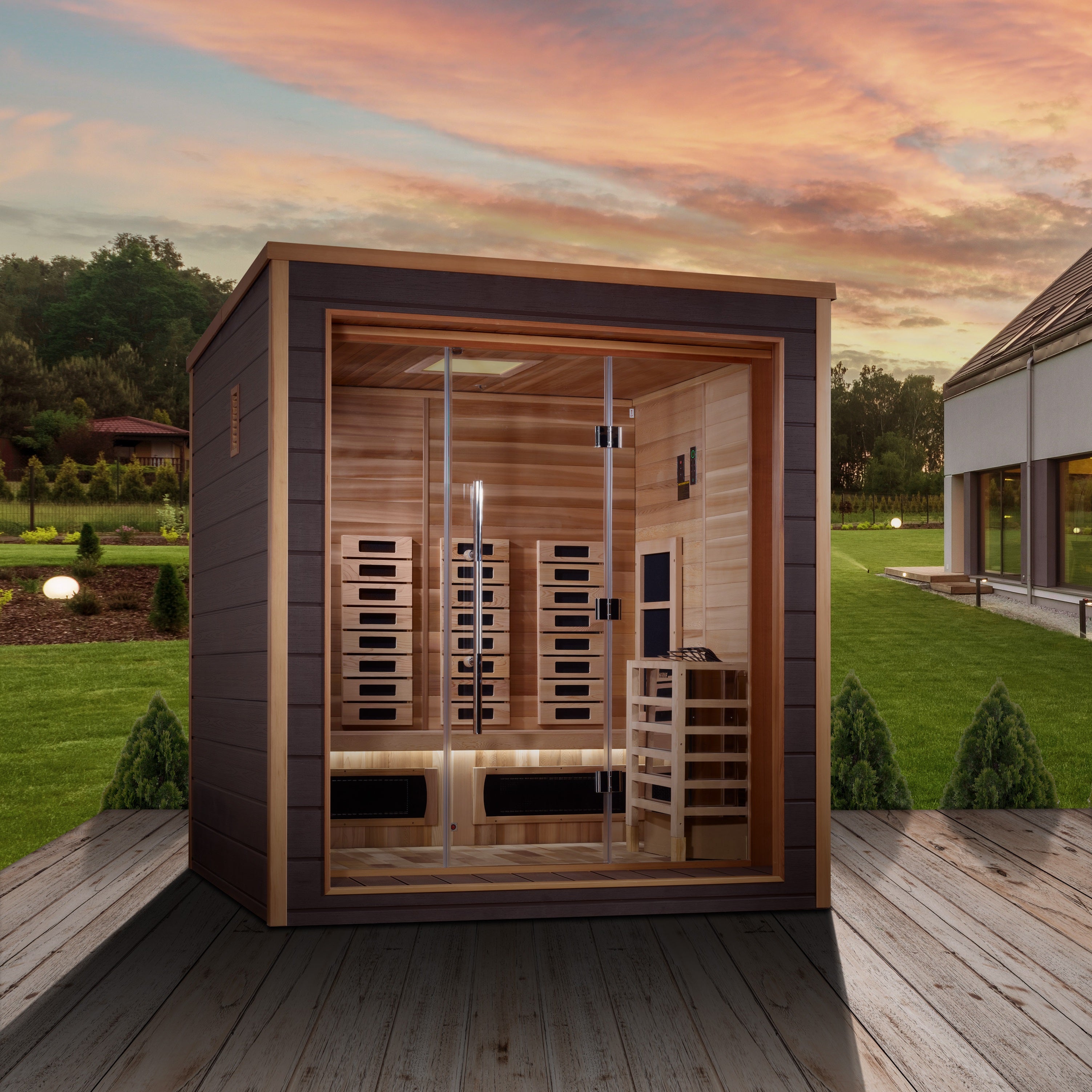 Golden Designs "Visby" 3 Person Outdoor-Indoor PureTech™ Hybrid Full Spectrum Sauna (GDI-8223-01)