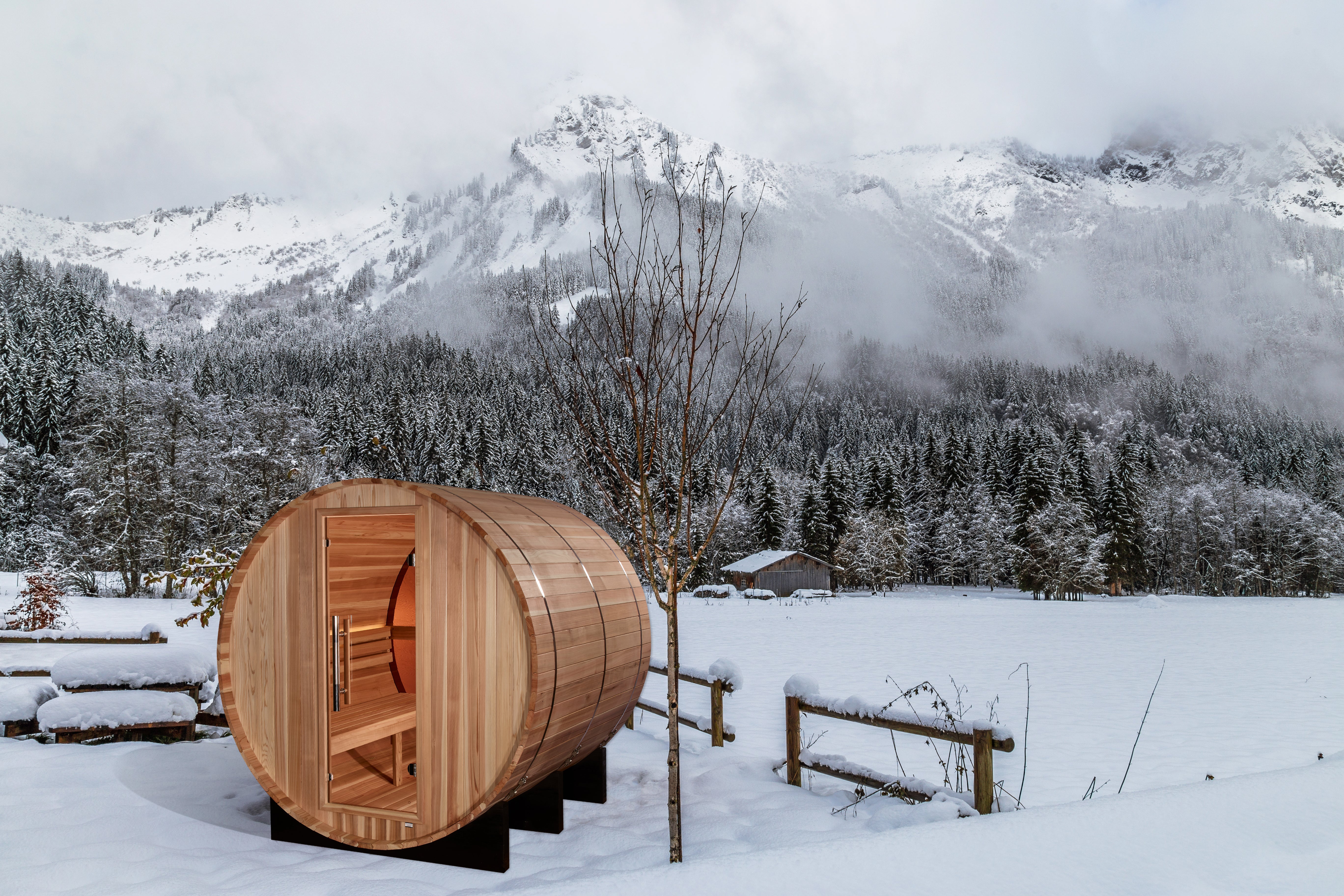Golden Designs "Zurich" 4 Person Barrel with Bronze Privacy View Traditional Sauna (GDI-B024-01)