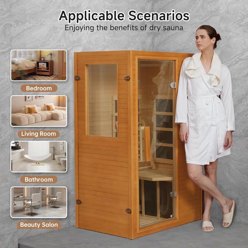 Infrared Home Sauna,Canadian Hemlock Wooden Indoor Sauna Room with LCD Control Panel, Bluetooth Speakers