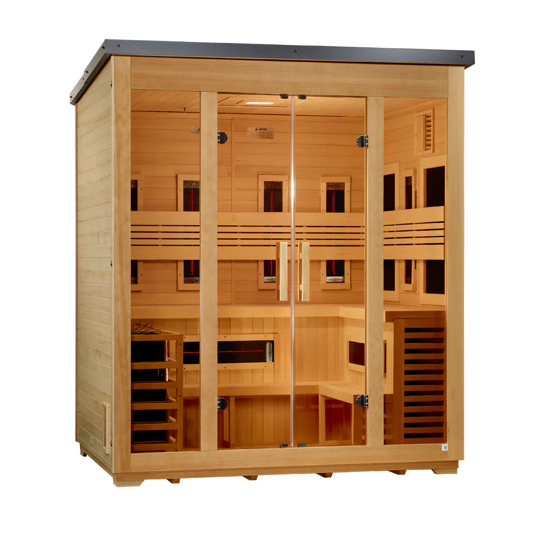 Golden Designs "Gargellen" 5 Person Hybrid (PureTech™ Full Spectrum IR or Traditional Stove) Flat Roof Outdoor Sauna (GDI-8025-01)