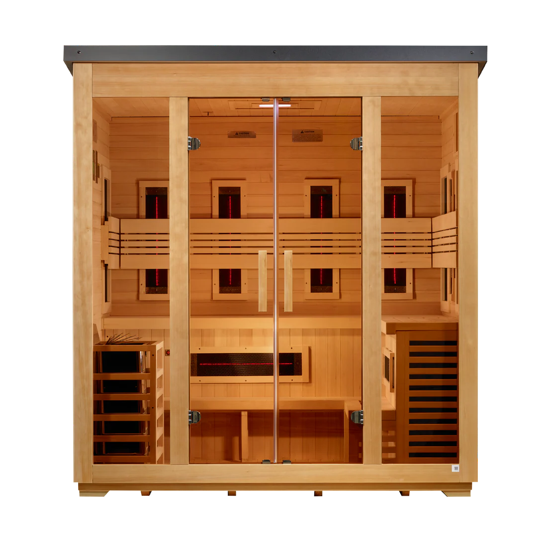 Golden Designs "Gargellen" 5 Person Hybrid (PureTech™ Full Spectrum IR or Traditional Stove) Flat Roof Outdoor Sauna (GDI-8025-01)