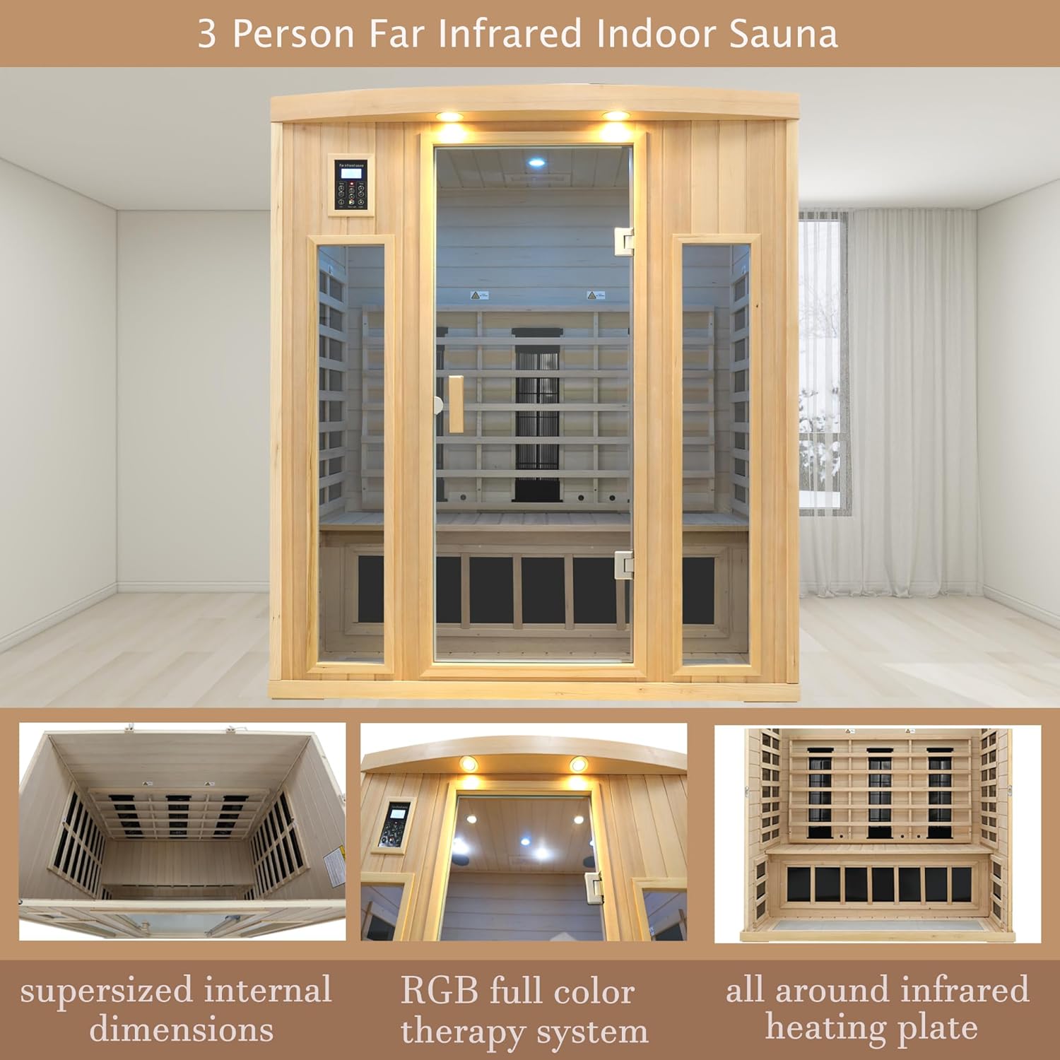 3 Person Infrared Sauna, Ceramic Infrared Sauna 3 Person, Far Infrared Saunas for Home, Low EMF Infrared Indoor Sauna
